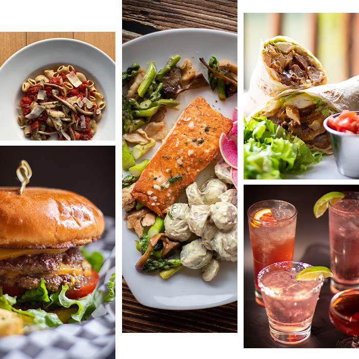 Collage of scratch made fast casual food menu options served at Juniper's Restaurant in Lanesboro, MN